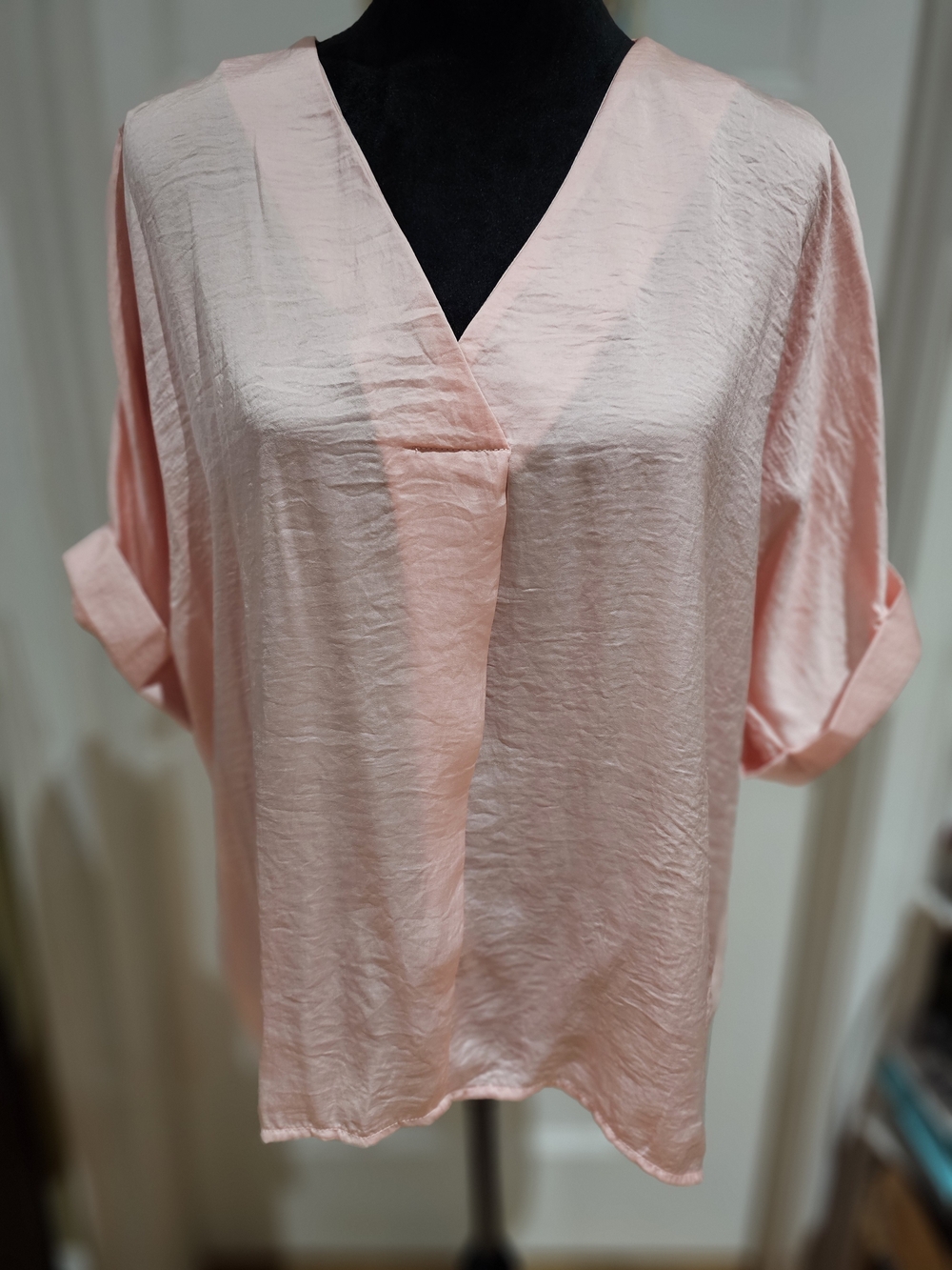 glam Light Pink V-Neck Blouse